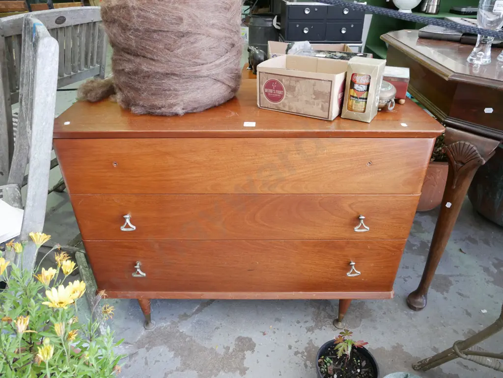 restorer's mid-century 3 drawer lowboy H-680 W-910 D-420 Image 1++