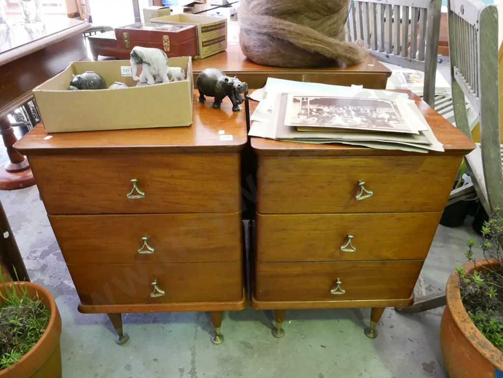 pair of mid-century 3 drawer bedside cabinets Image 1++