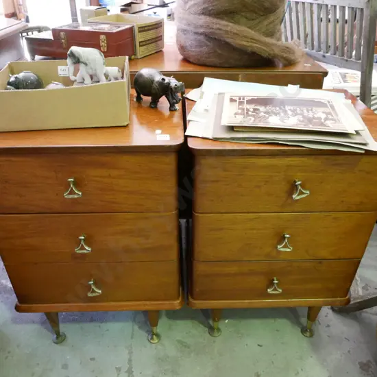 pair of mid-century 3 drawer bedside cabinets