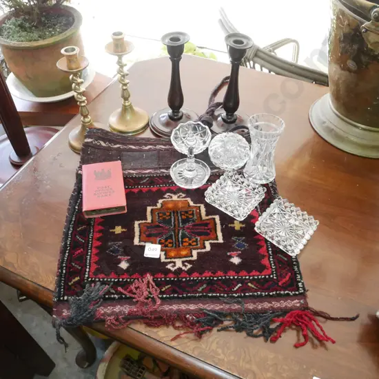 4x candlesticks, ring dishes, vases, money box, small camel bag