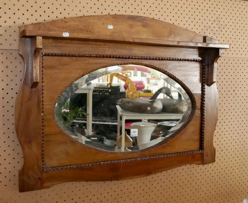 framed oval bevelled edge mirror with shelf Image 1++