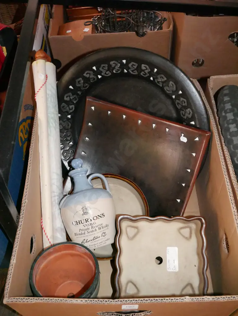2x serving trays, whisky bottle, bonsai planters etc Image 1++