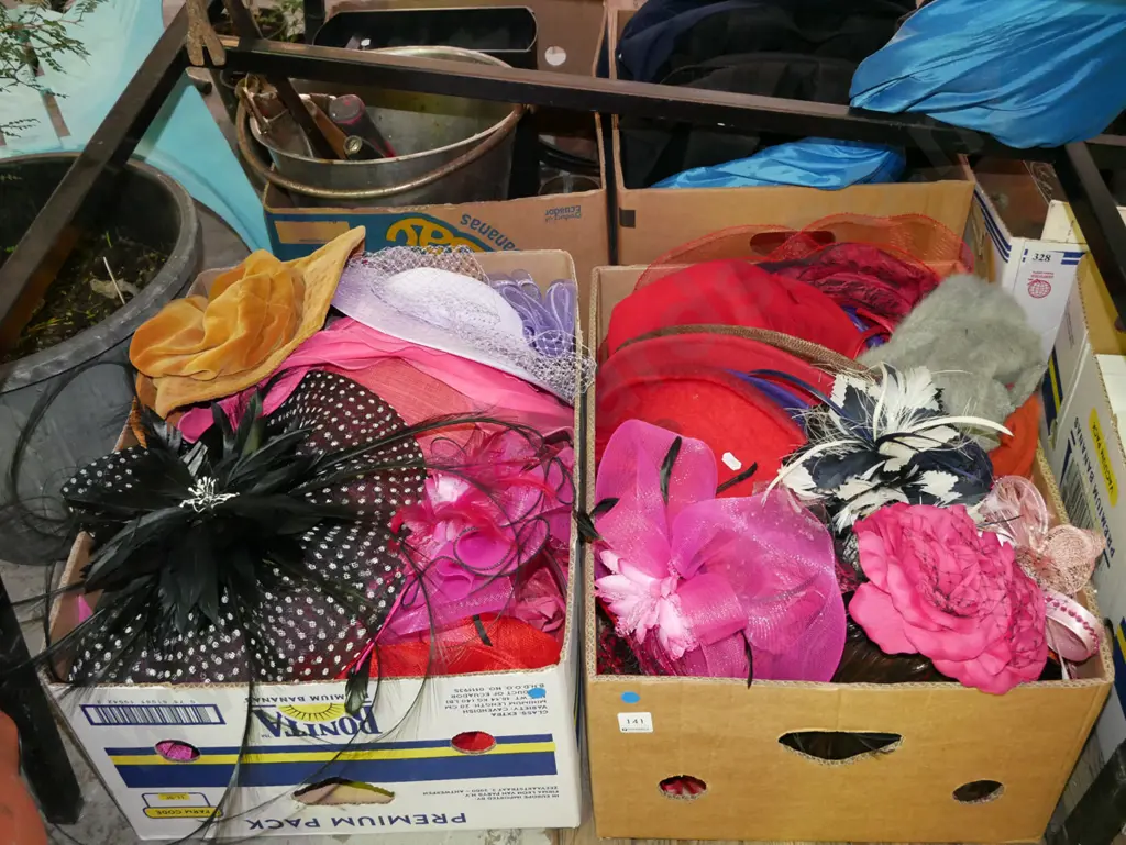 2x boxes of ladies hats - blue dots Image 1++