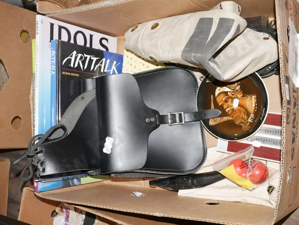 box; plate, money bags, as-new leather panniers etc Image 1++