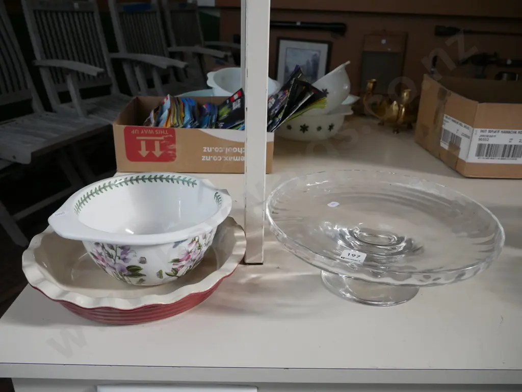 pie dish, Portmeirion pouring bowl, glass cake stand Image 1++