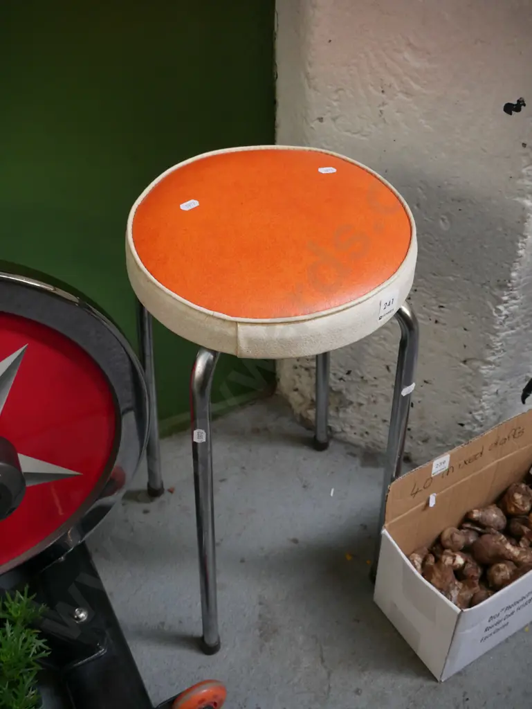orange vinyl and chrome stool Image 1++