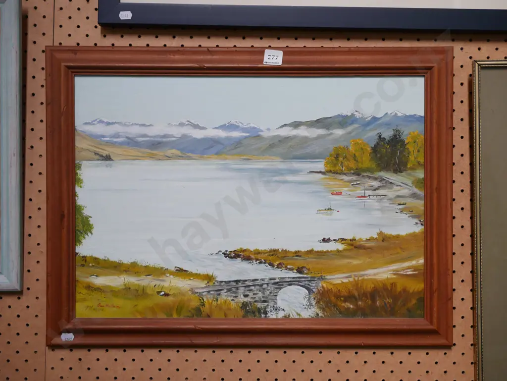 framed oil - lake and mountain scene Image 1++