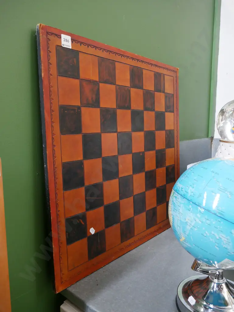 carved and stained leather top chess board Image 1++