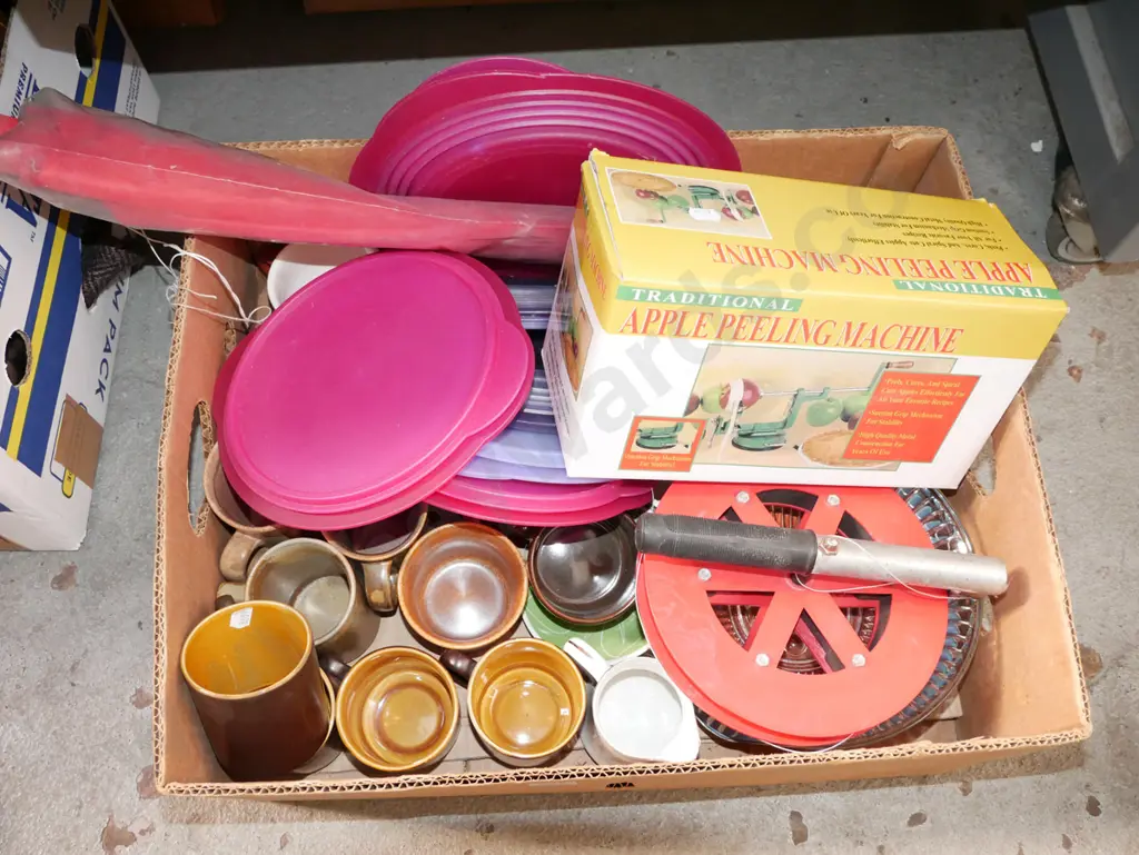 box; tupperware lids, apple peeling machine, kite etc Image 1++