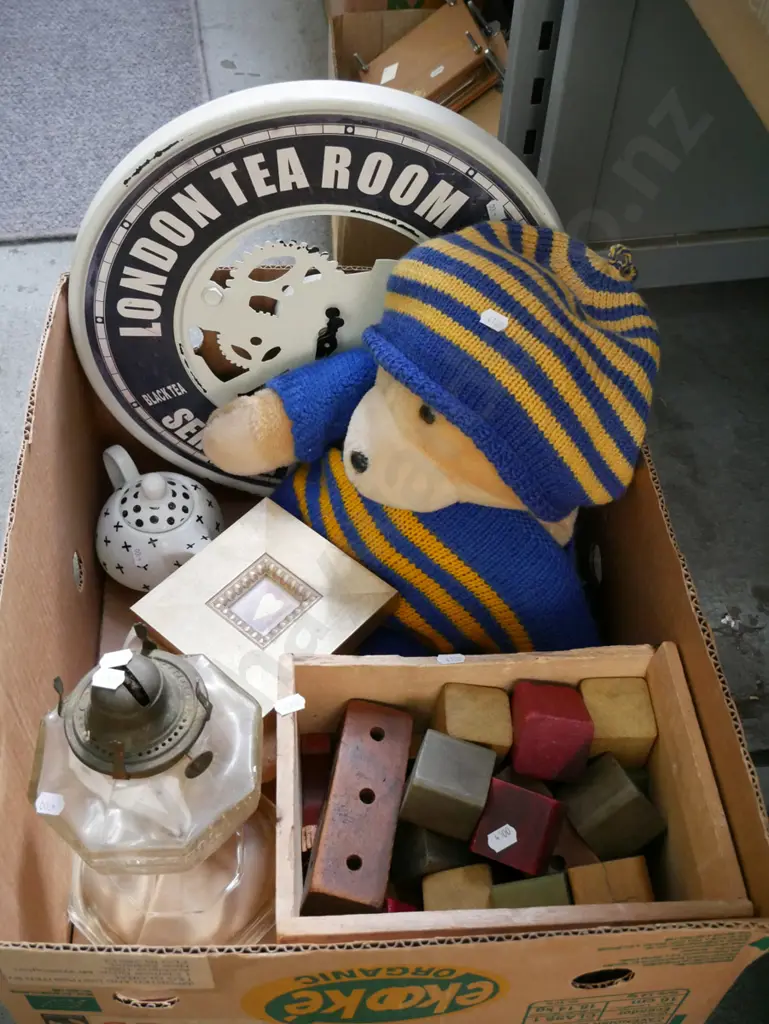 box; teddy bear, clock, wooden blocks etc Image 1++