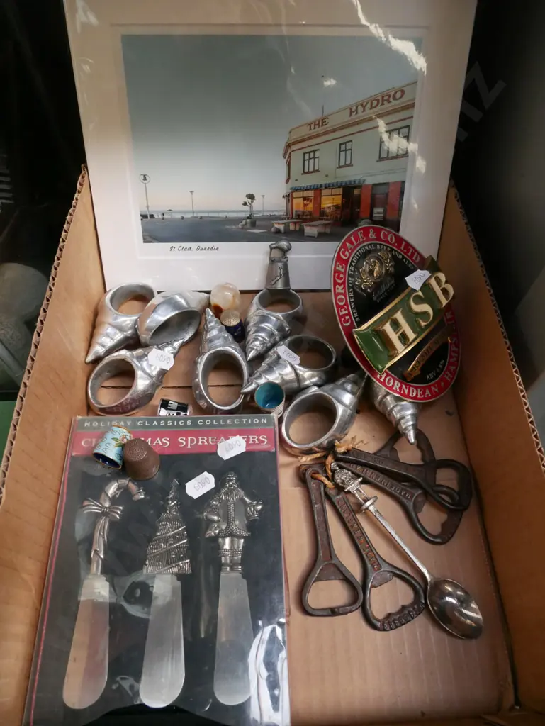 box; napkin rings, St Clair photo, bottle openers etc Image 1++