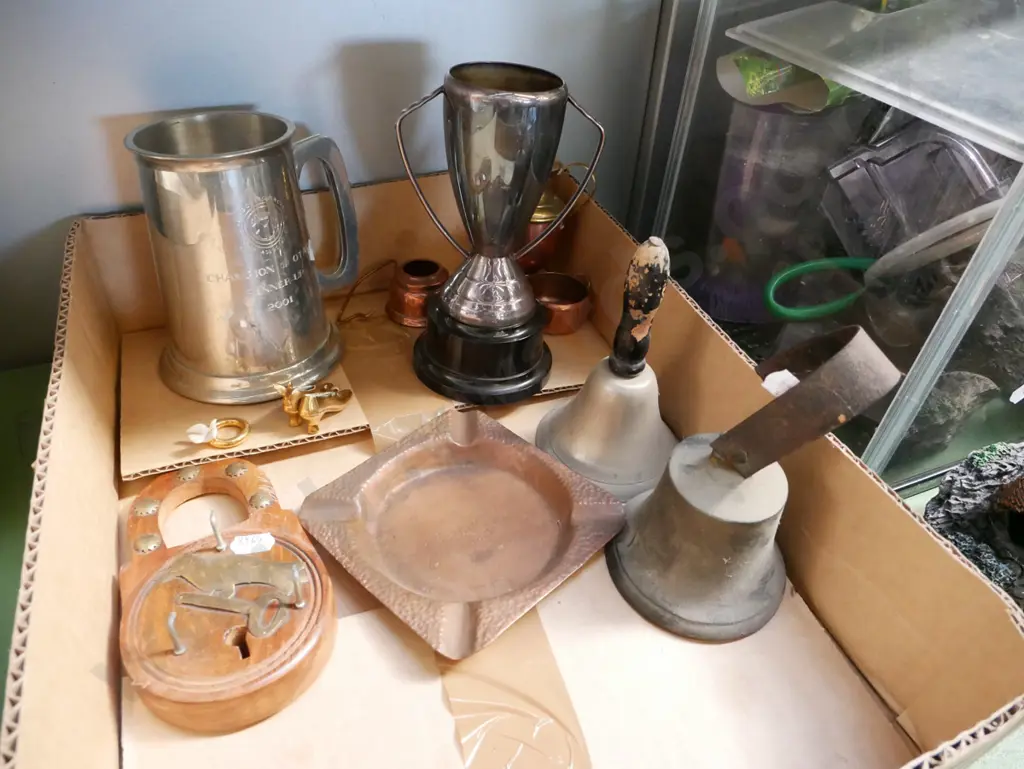 box; bells, trophy, copper items etc Image 1++