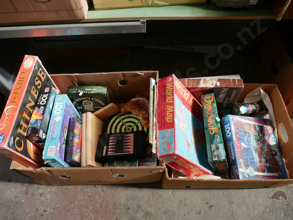 2x boxes; puzzles, games toys etc - red  dots Image 1++