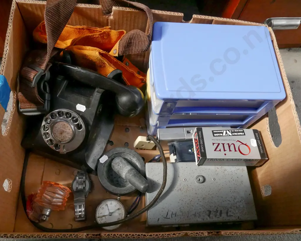 box; phone, plastic drawers, mortar and pestle etc Image 1++