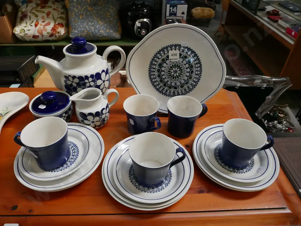 retro Burleigh trios, cake plate, blue floral tea pot etc Image 1++
