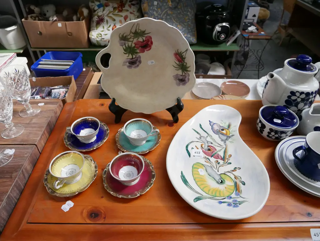 retro serving platters, German pottery demi-tasse  Image 1++