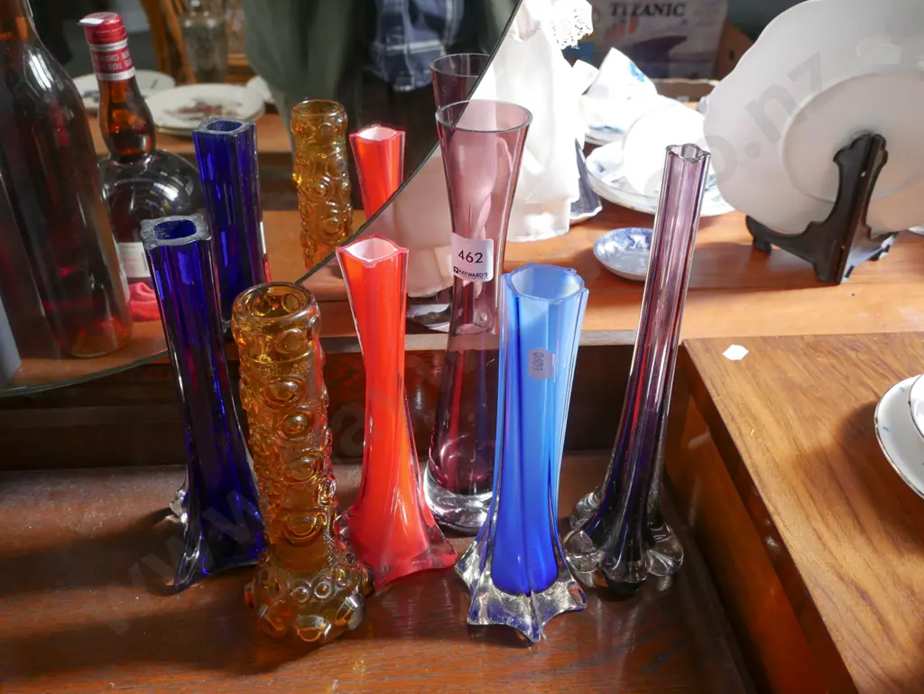 6x coloured glass vases Tallest H-260 Image 1++