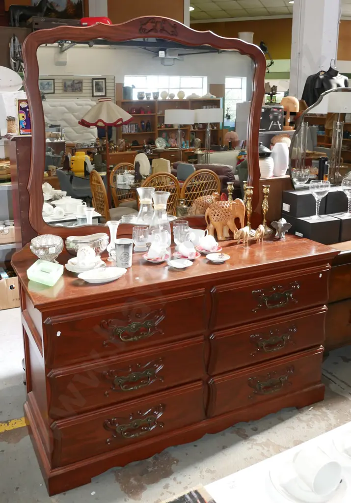 solid pine 6 drawer mirror back dresser H-1880 W-1430 D-520 Image 1++