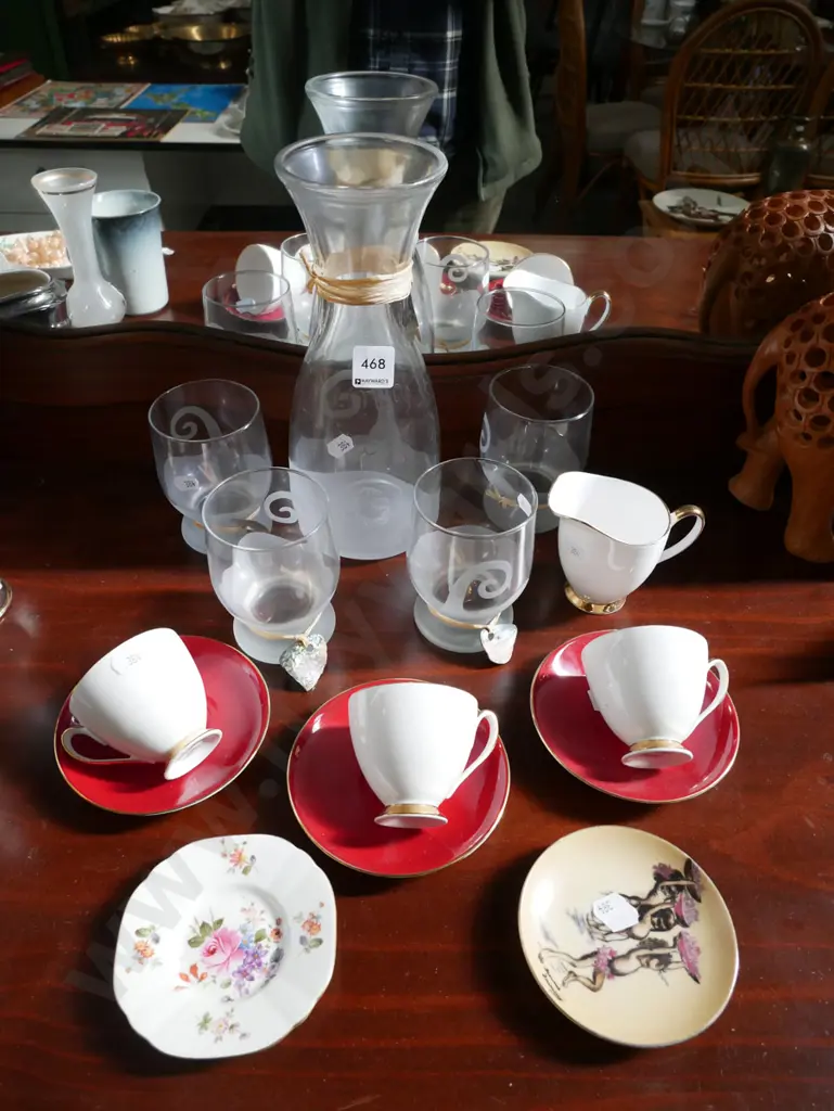 glasses, Queen Anne creamer, saucers etc Image 1++