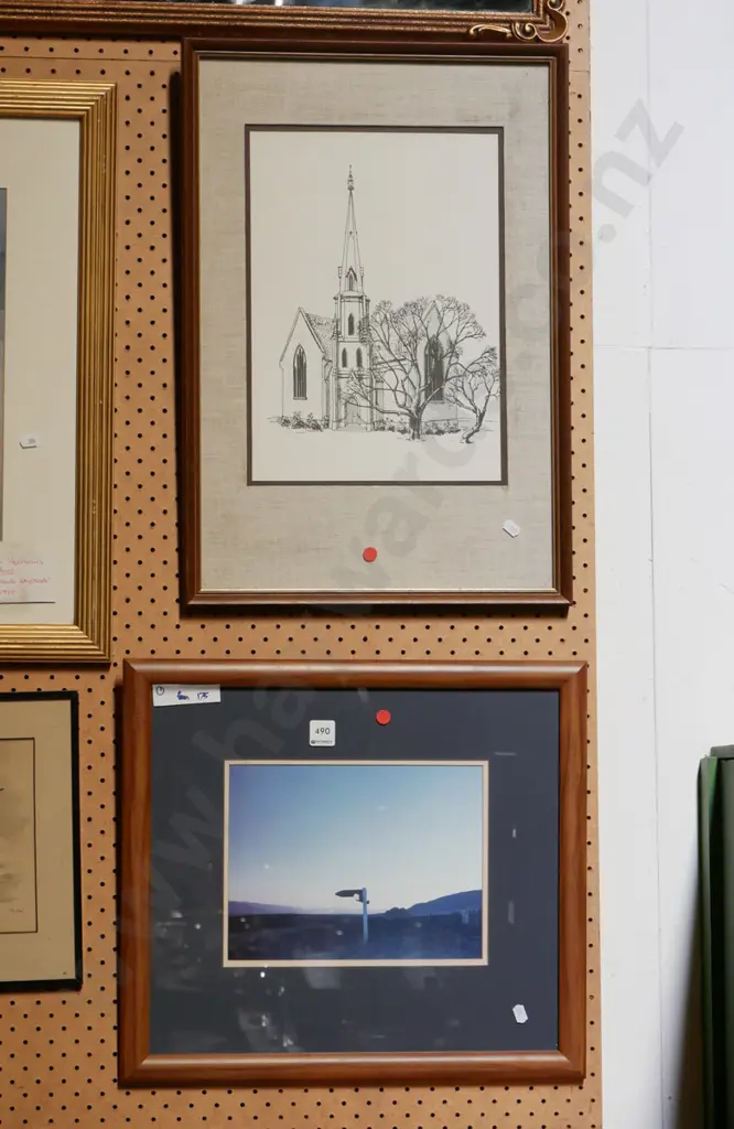 small Grahame Sydney? print, framed church print - red dots Image 1++