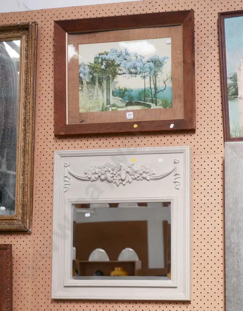 framed decorative wall mirror, framed Mediterranean print - yellow dots Image 1++