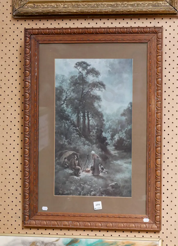 carved wood framed print - camp fire cooking Image 1++