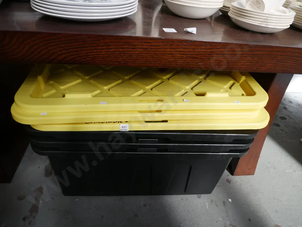 3x large plastic storage tubs with yellow lids Image 1++