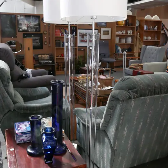 pair of modern glass and chrome standard lamps H-1610