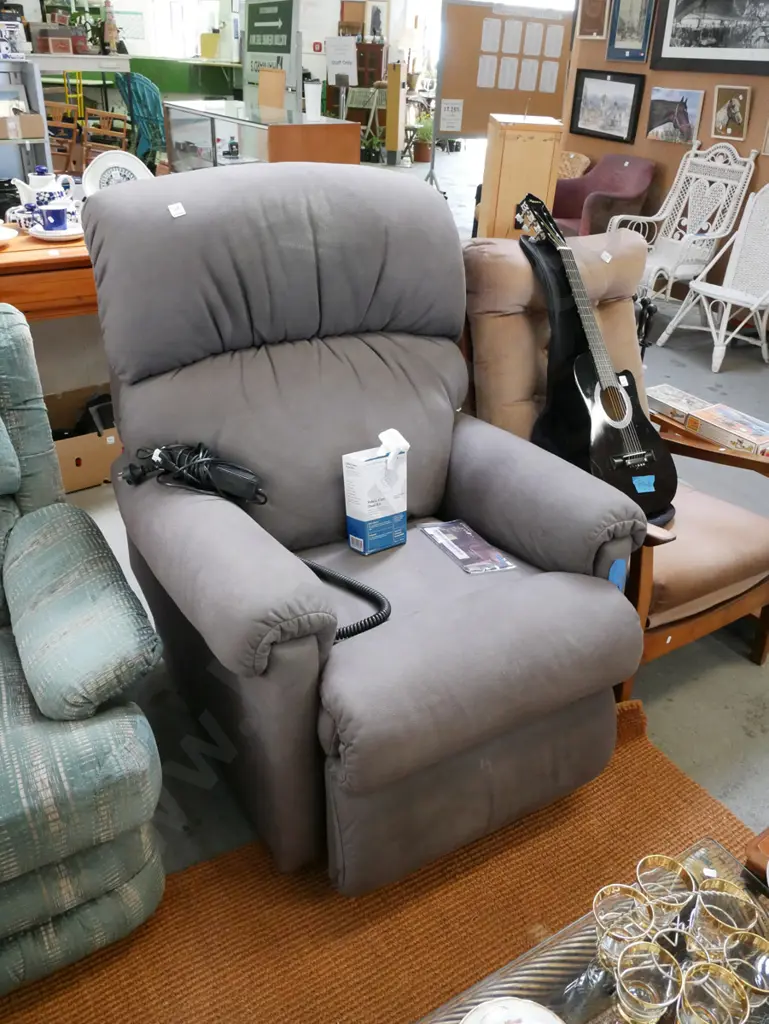 grey upholstered electric La Z Boy armchair - significant marking Image 1++