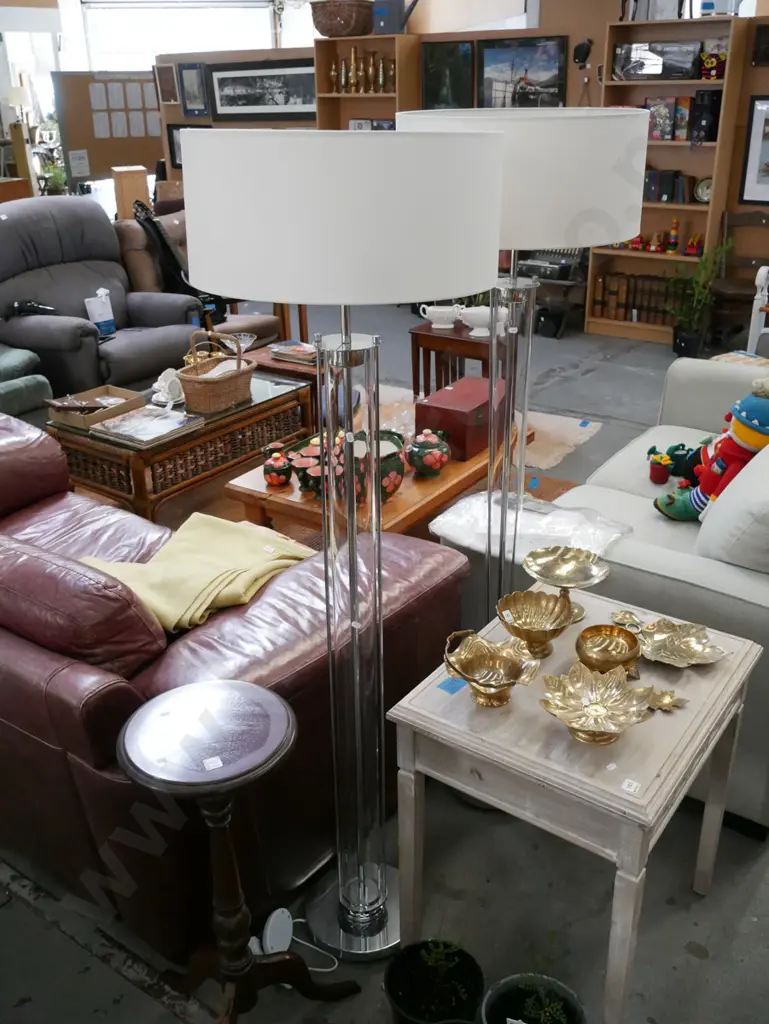 pair of modern glass and chrome standard lamps H-1610 Image 1++