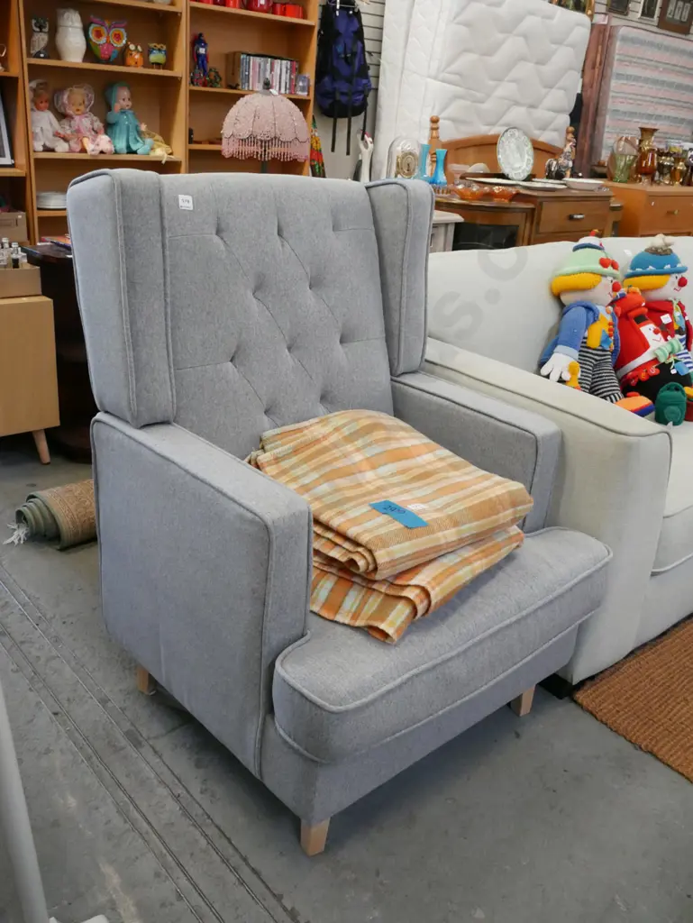 modern grey upholstered wingback chair Image 1++