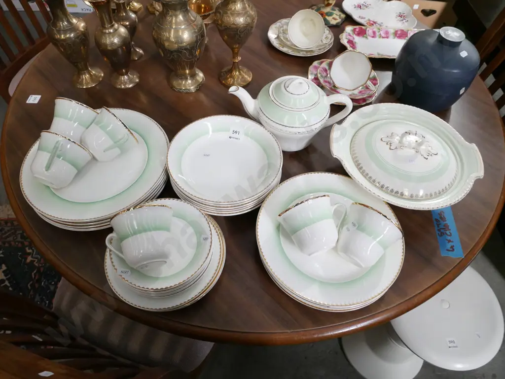 assorted Portland pottery green, cream dinner items Image 1++