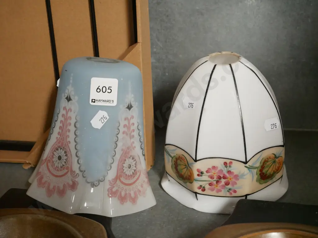 small hand painted glass light fitting & one other light fitting Image 1++