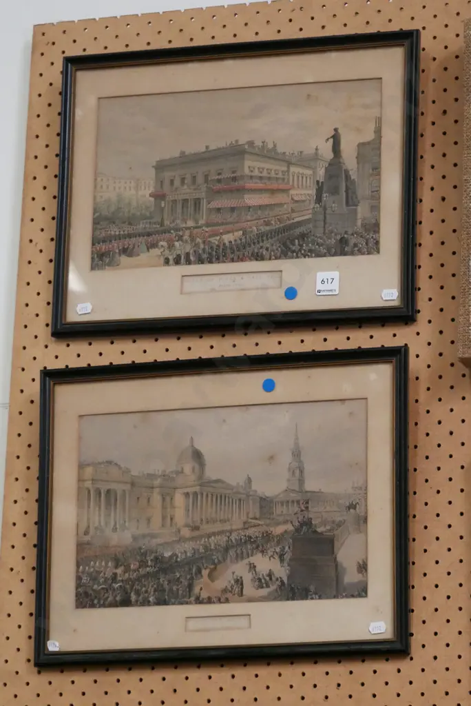 2 x framed vintage prints - Waterloo Place & Trafalgar square (foxing) Image 1++