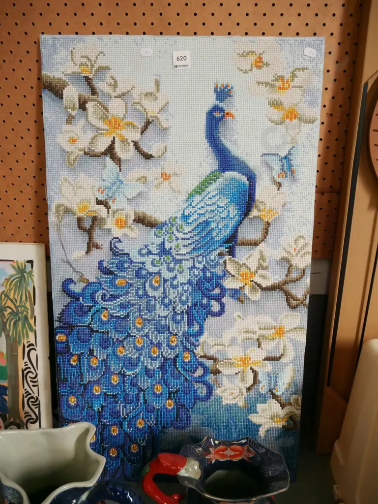 plastic bead picture of a peacock Image 1++