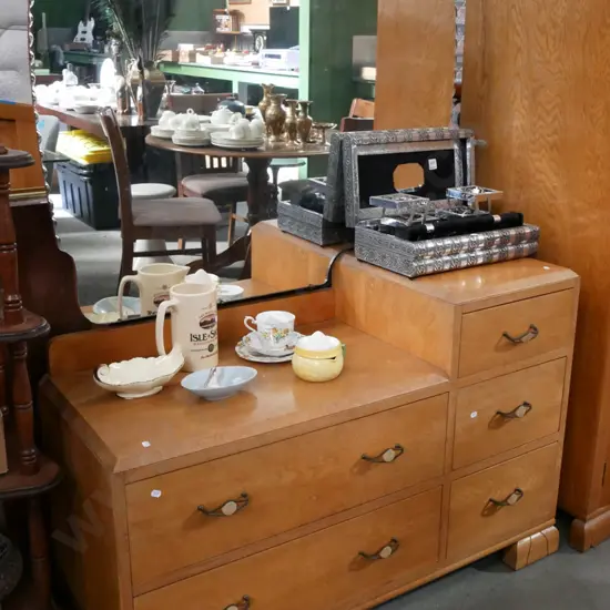 deco  5 drawer mirror back dresser, extensive silvering to mirror H-1540 W-1090 D-450