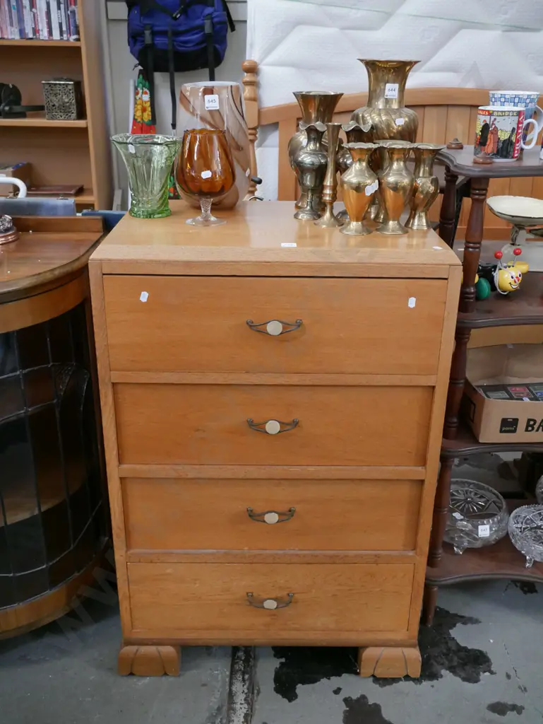 deco oak 4 drawer chest H-930 W-620 D-410 Image 1++