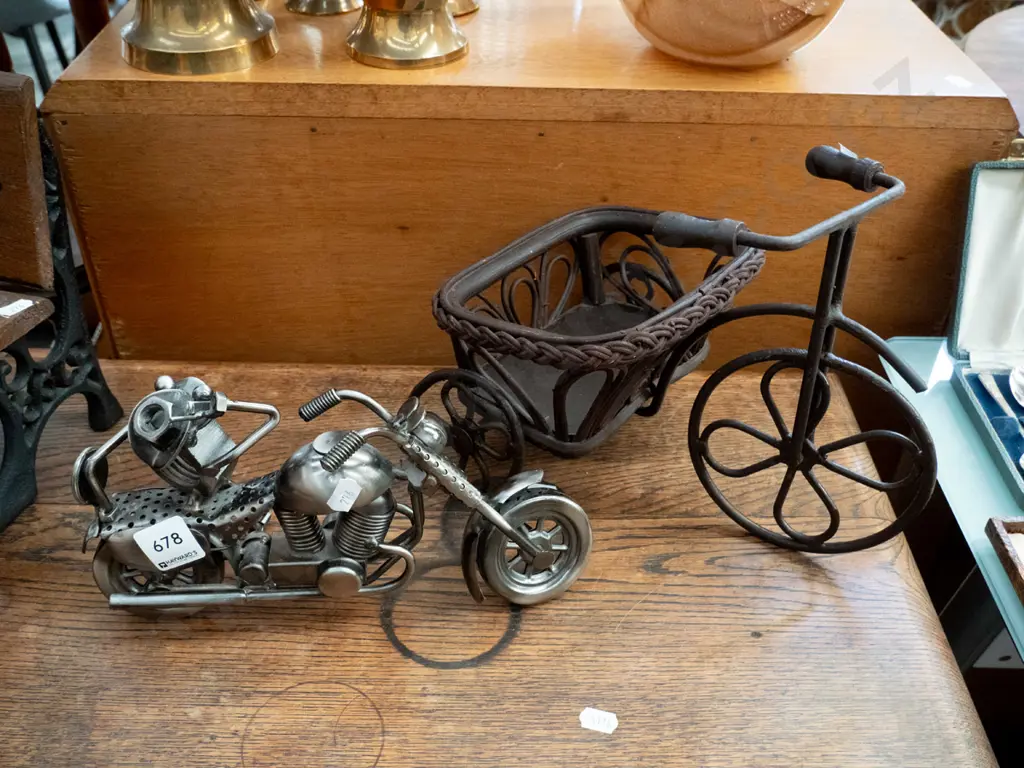metal motor bike figurine, small metal & cane bike Image 1++