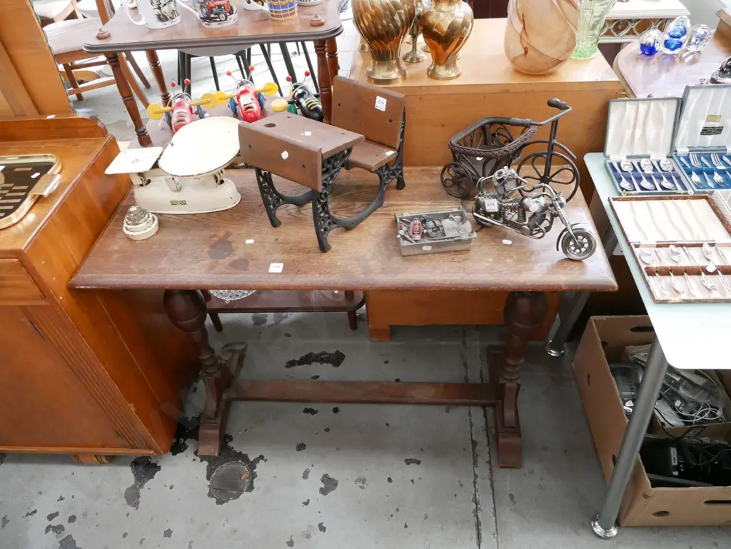 refectory based hall table, varnish needs attention, H-740 W-1040 D-410 Image 1++