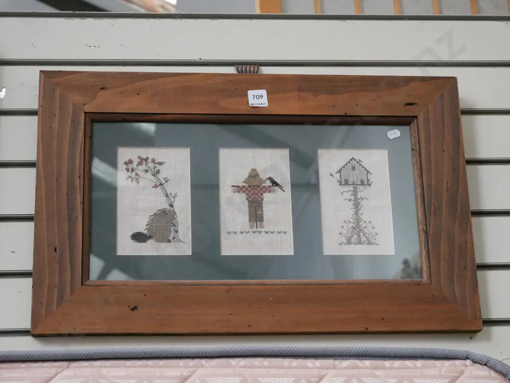 framed needlework triptych Image 1++