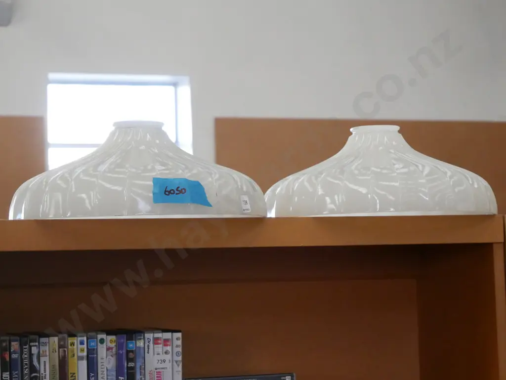 pair heavy milk glass frilled Edwardian light shades Diam-400 Image 1++
