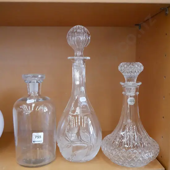 crystal decanters, stoppered chemist bottle