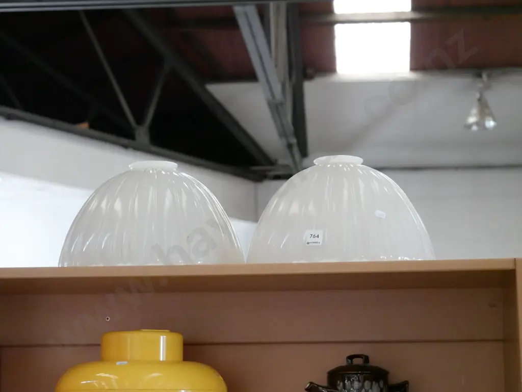 pair of Victorian heavy glass light shades Diam-300 Image 1++