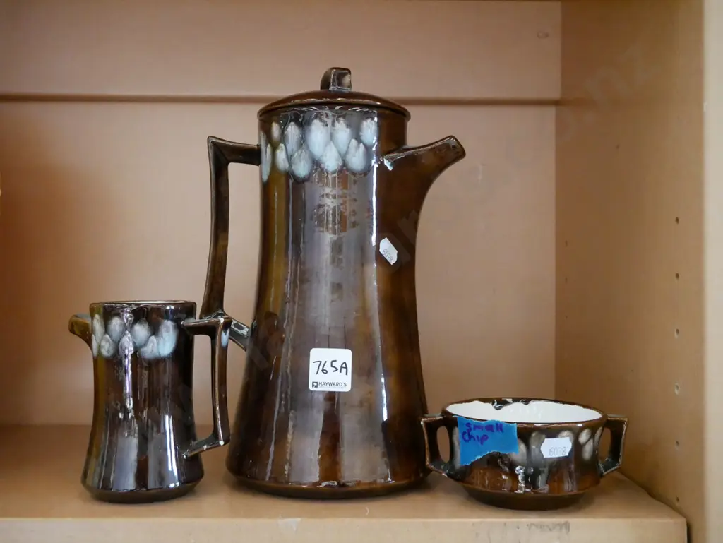 studio pottery coffee set with creamer and sugar - small chip Image 1++