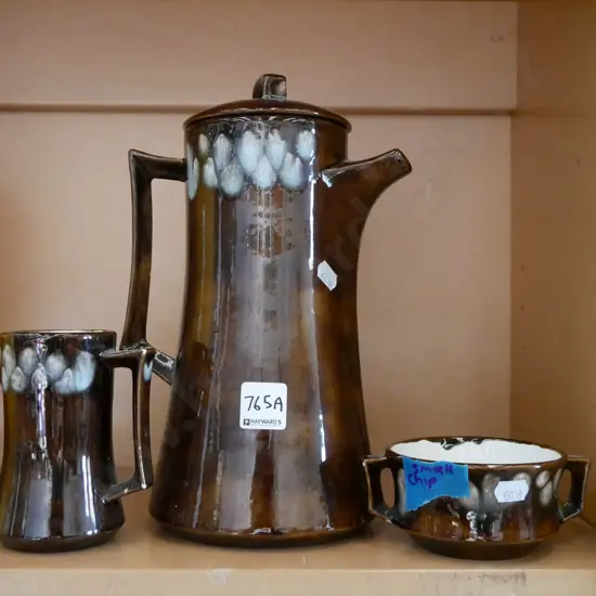 studio pottery coffee set with creamer and sugar - small chip