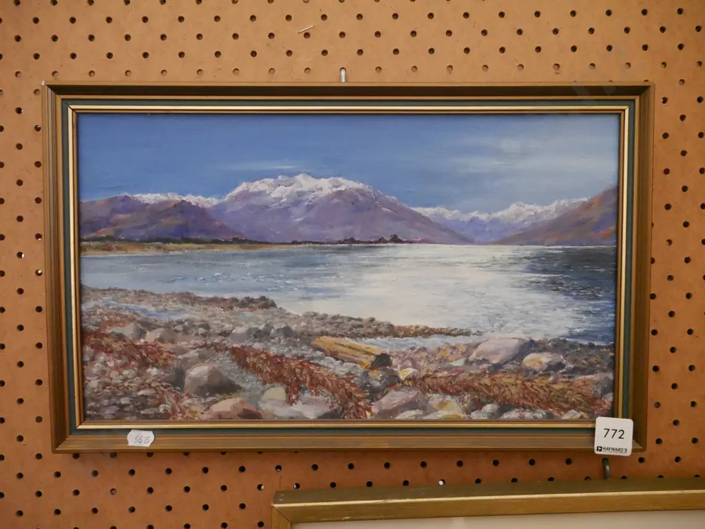 framed oil - lake and mountain scene Image 1++