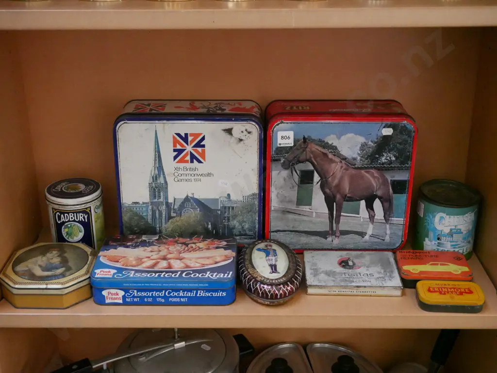 shelf of vintage tins Image 1++