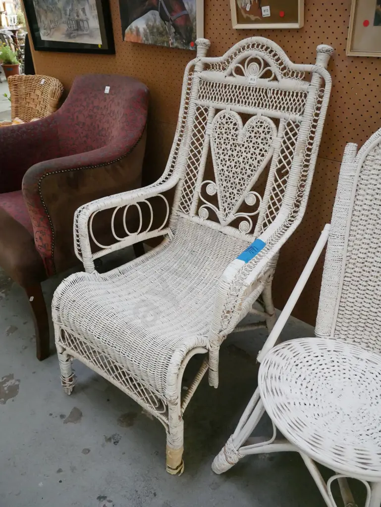 white painted bamboo and cane Victorian armchair Image 1++