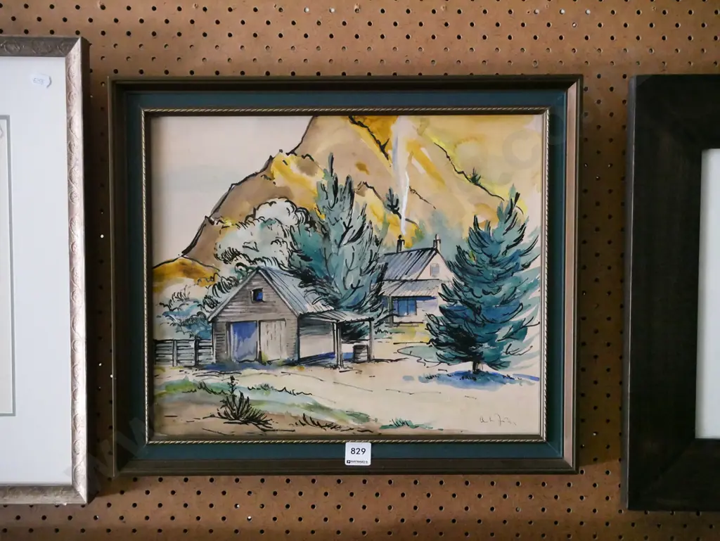 framed watercolour - farm buildings Image 1++