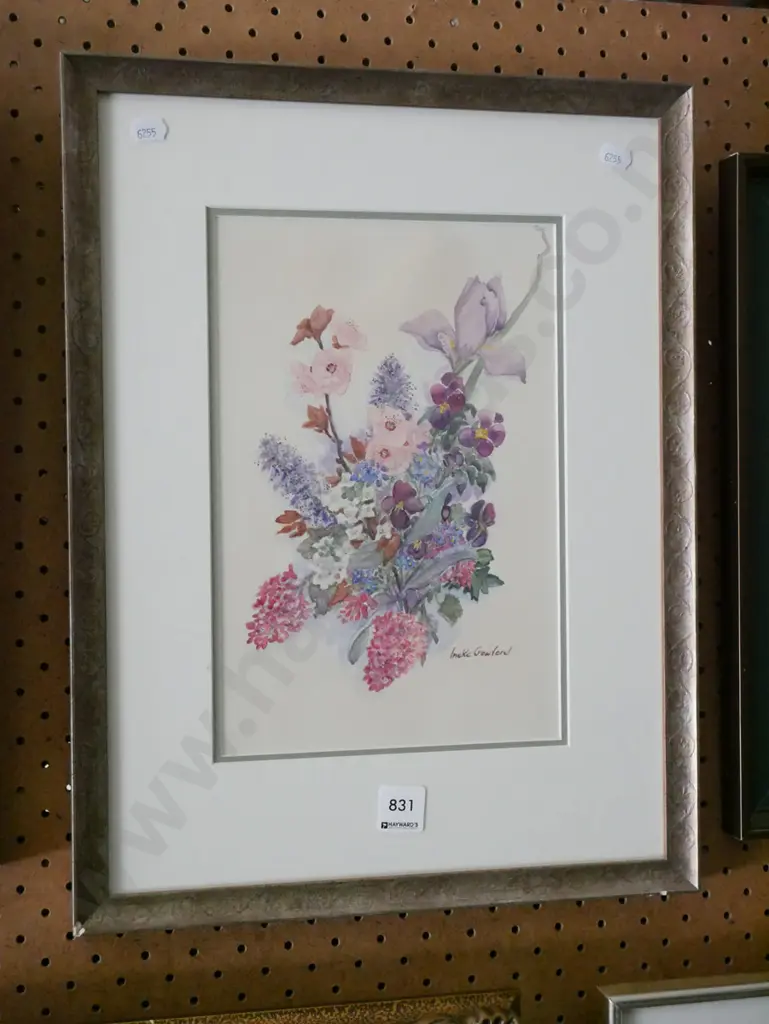 Inke Crawford framed watercolour - flowers Image 1++